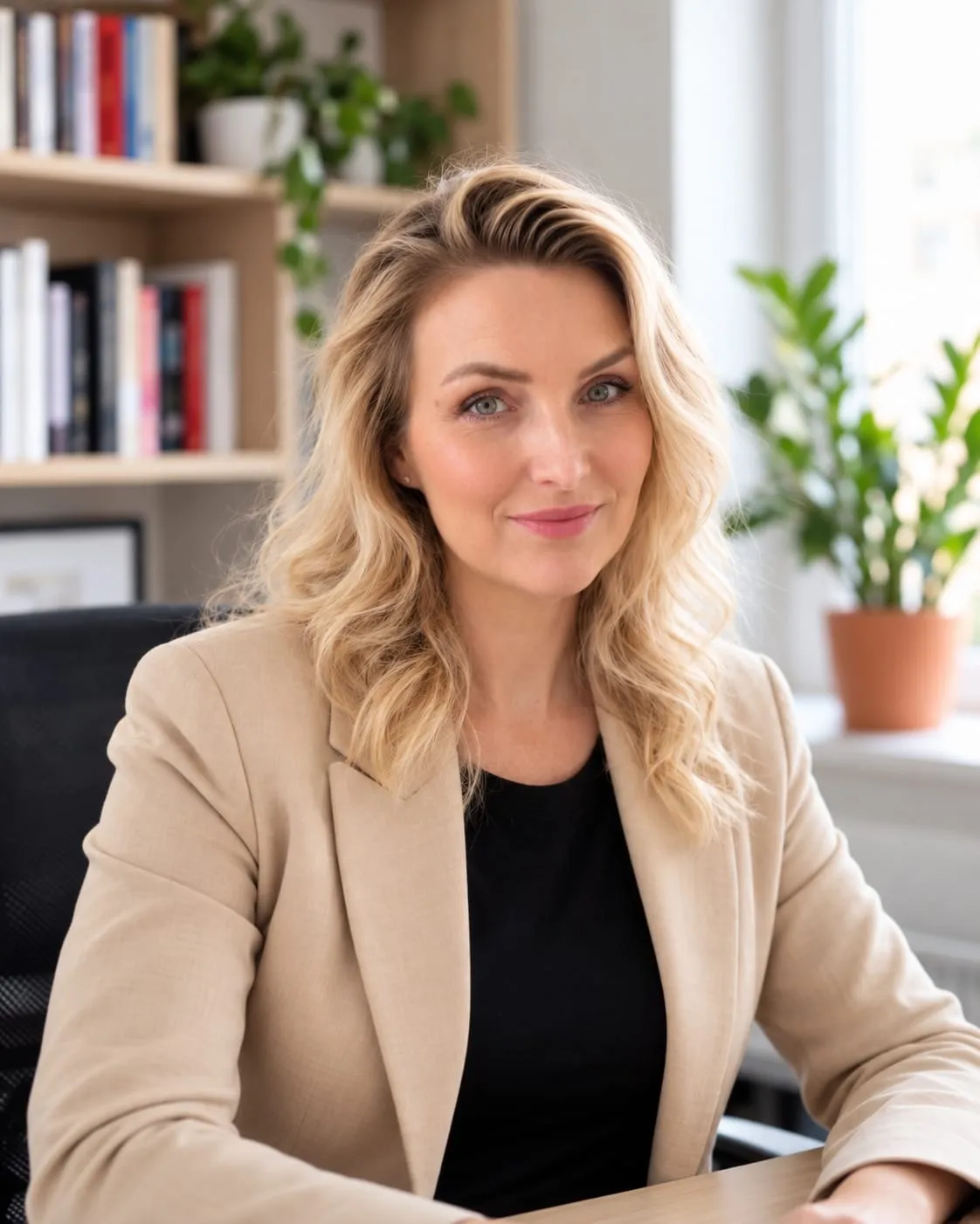Markéta Faltysová s kávou ve žlutém křesle